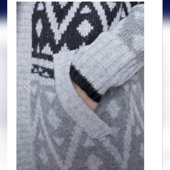 NWT Long Printed Knitted Aztec Geometric pattern Cardigan Black Gray - Picture 4 of 11